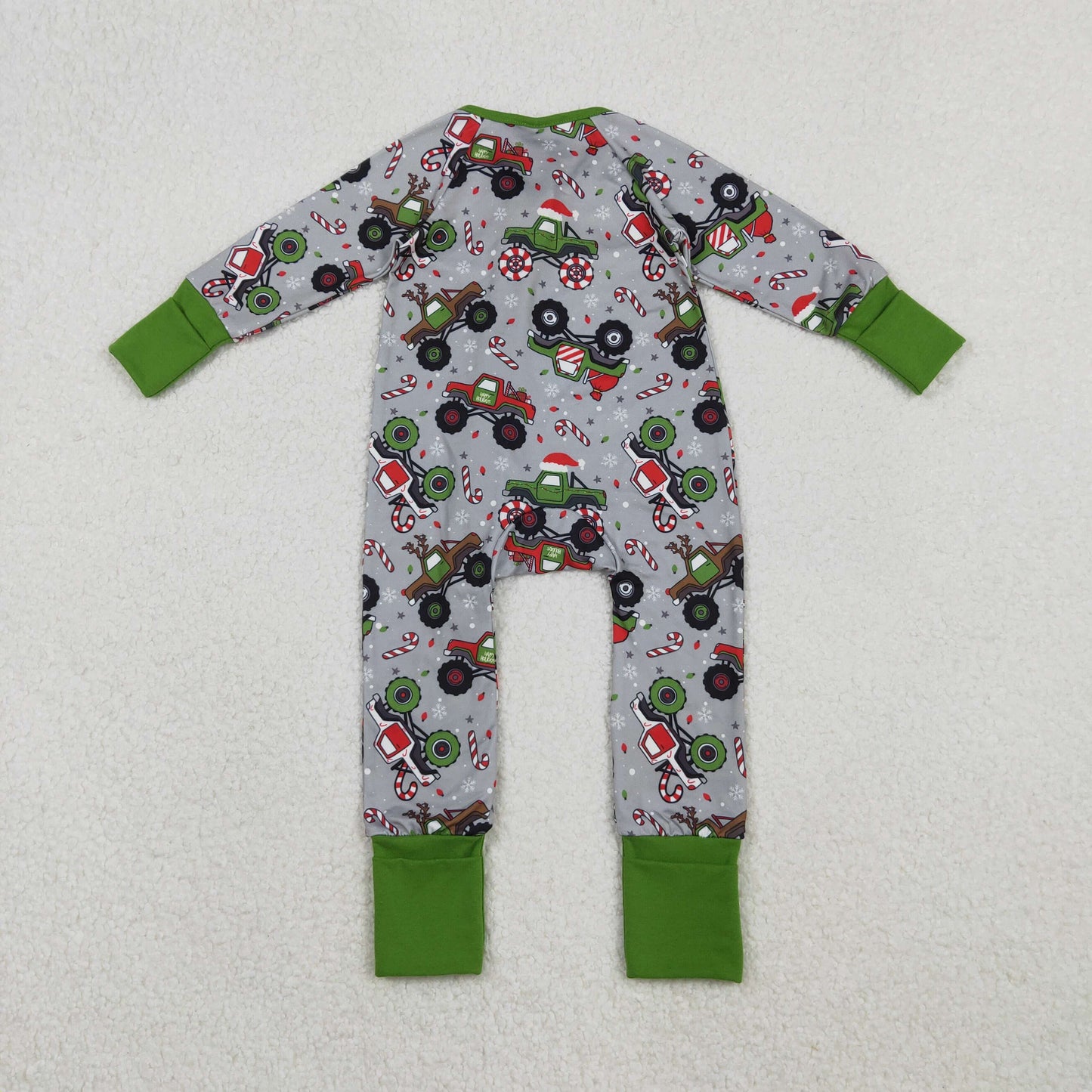 Sibling Baby Boys Trucks Candy Cane Christmas Pants Pajamas Sets Zipper Rompers