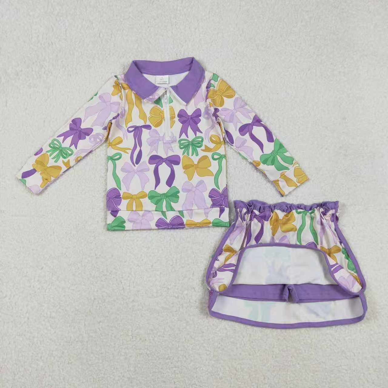 Sibling Baby Girls Mardigras Donuts Masks Bows Zip Pullovers Skirt Shorts Clothes Sets
