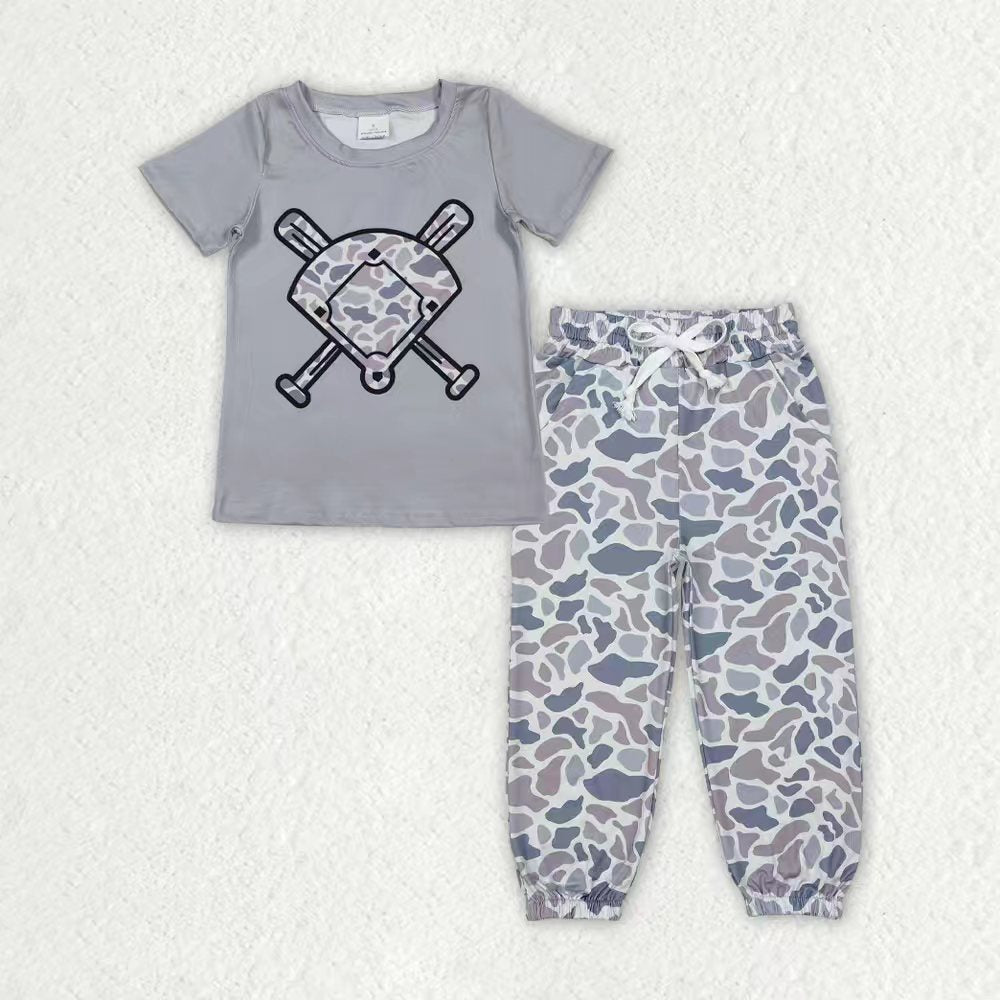 Sibling Baby Boys Southern Camo Baseballs Top Legging Jogger Pants Team Clothes Sets