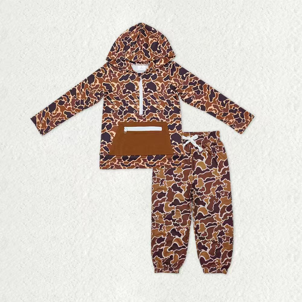 Sibling Baby Boys Southern Brown Camo Pocket Zipper Hoodie Pullover Tops Jogger Pants