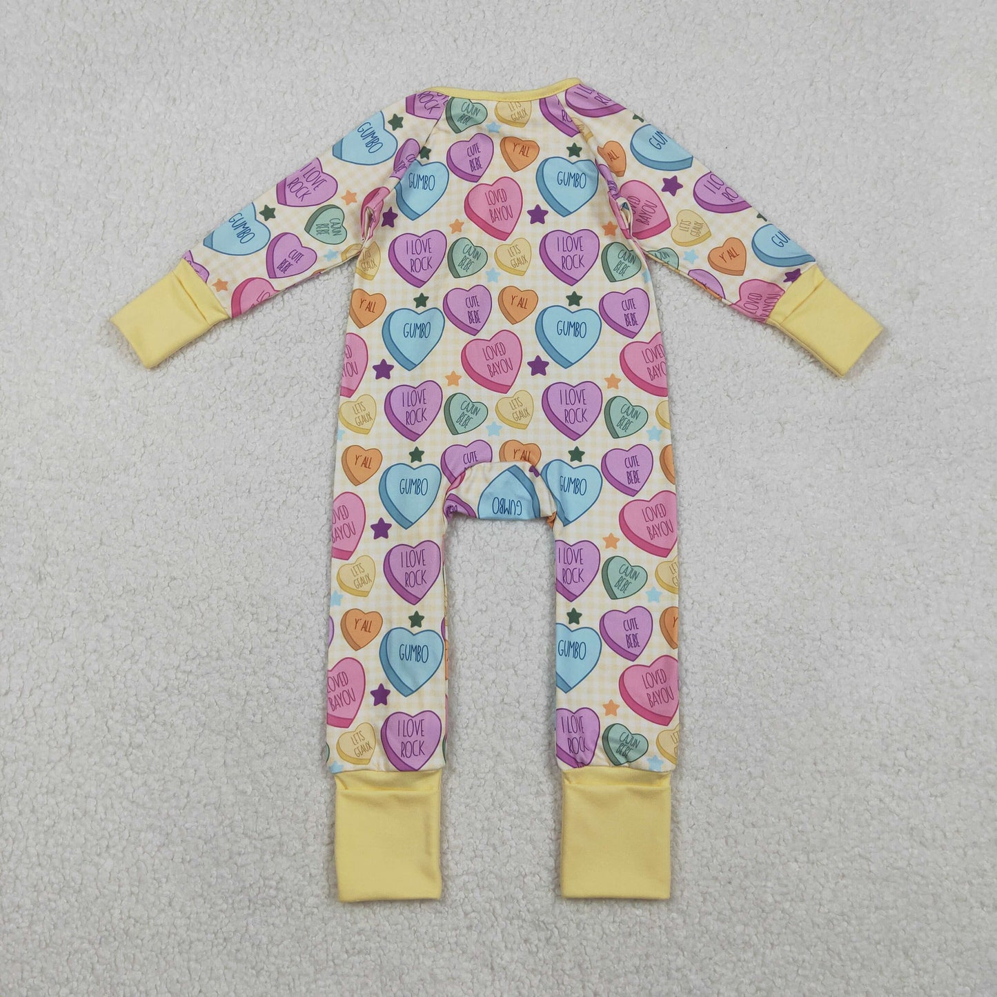 Sibling Baby Girls Colorful Hearts Stars Pants Valentines Pajamas Sets Two Way Zip Convertible Rompers