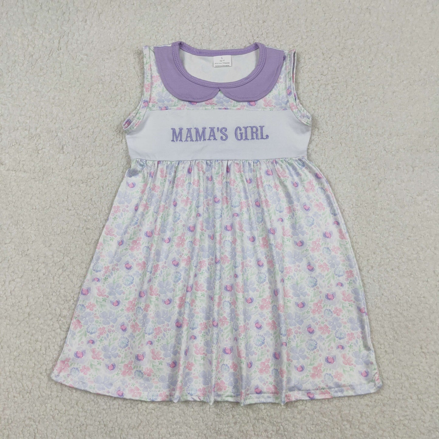 GSD3252 Baby Girls Embroidery Mama's Girl Lavender Floral Collar Knee Length Dresses