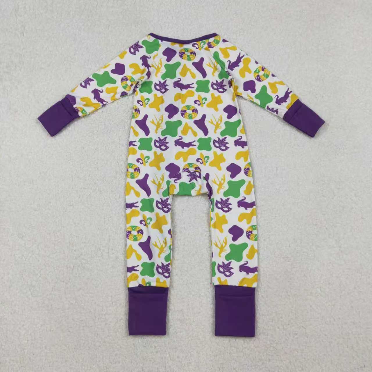 Sibling Baby Boys Mardigras Camo Crayfishes Top Pants Pajamas Sets Zipper Footie Rompers