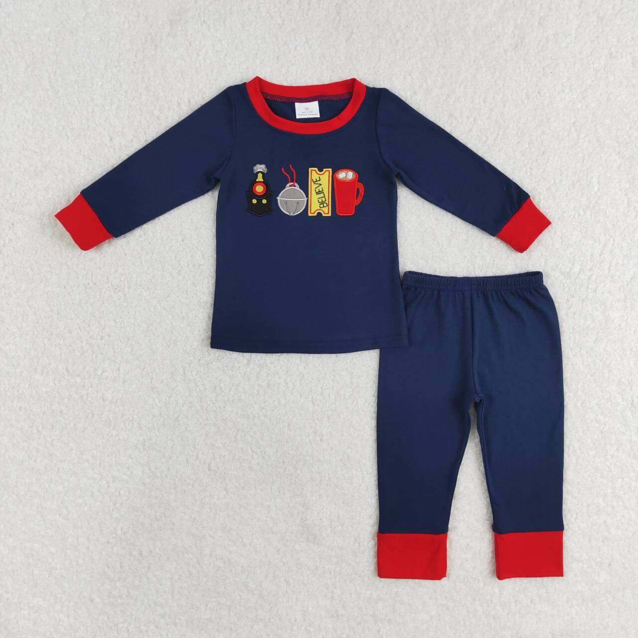 BLP0527 toddler boy clothes embroidery believe boy winter pajamas set