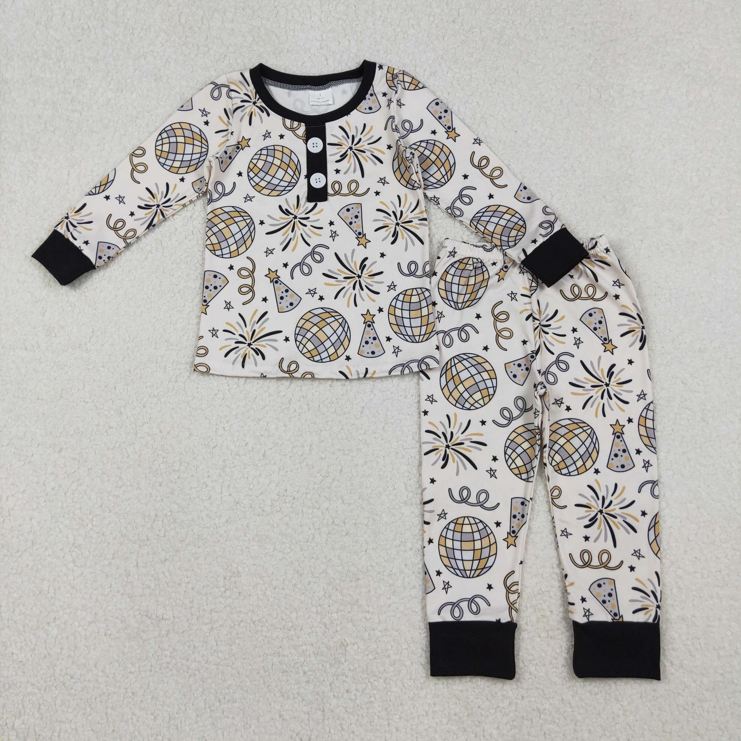 BLP1166 Baby Boys Firework Stars Button Top Pants Happy New Year Pajamas Sets