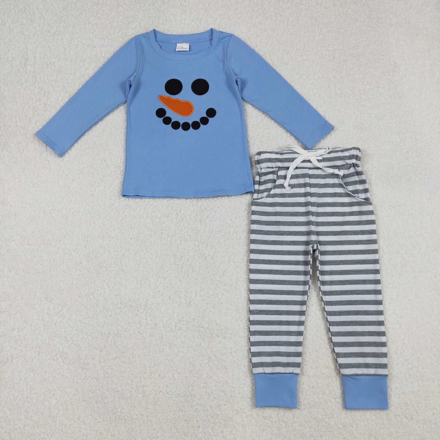 BLP1231 Baby Boys Embroidery Snowmen Top Stripe Pockets Pant Christmas Clothes Sets