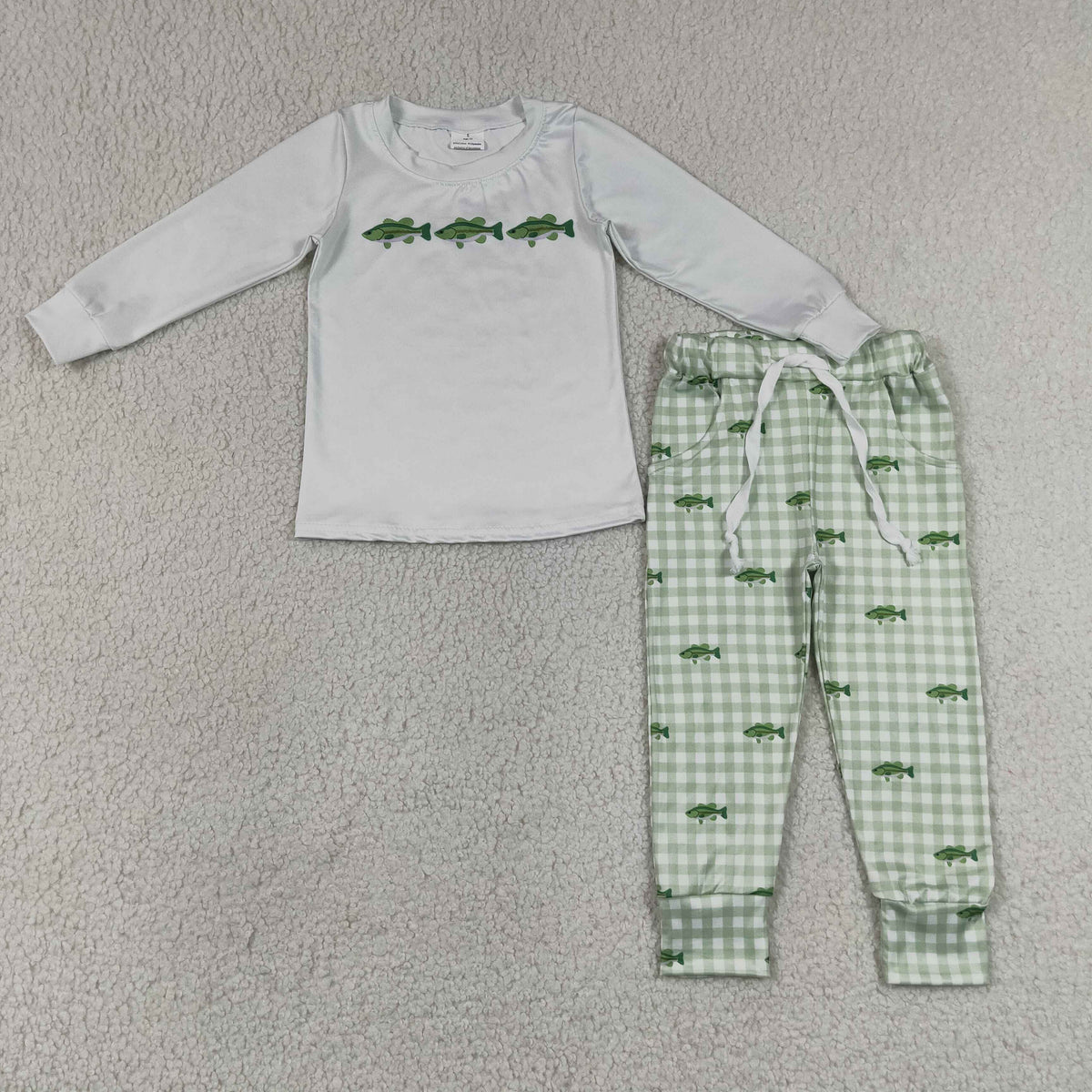 BLP1425 Baby Boys Fishes Top Green Checked Pockets Joggers Hunting Clothes Set
