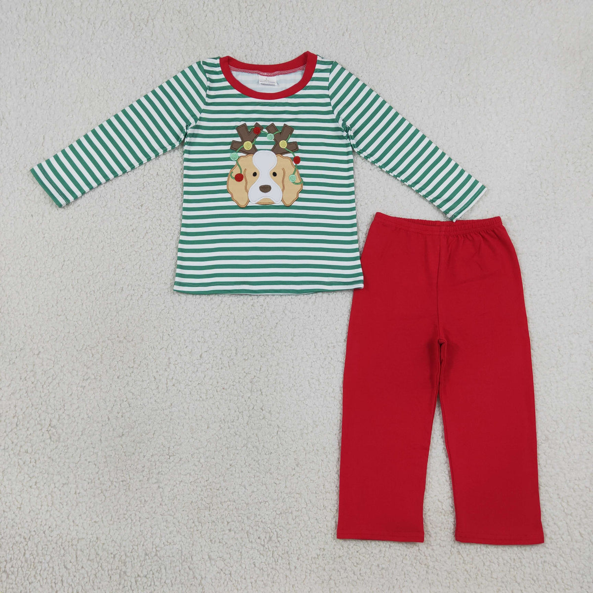 BLP1502 Baby Boys Embroidery Deer Lights Top Checked Pockets Joggers Christmas Clothes Set