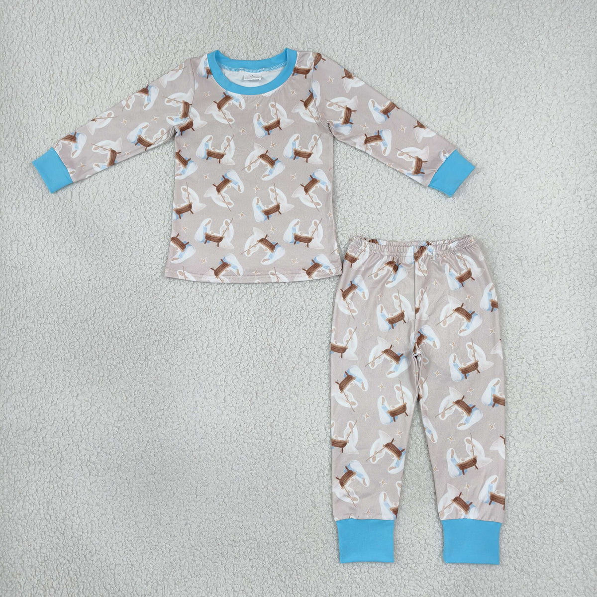 BLP1535 Baby Boys Long Sleeve Nativity Top Pant Pajamas Clothes Set