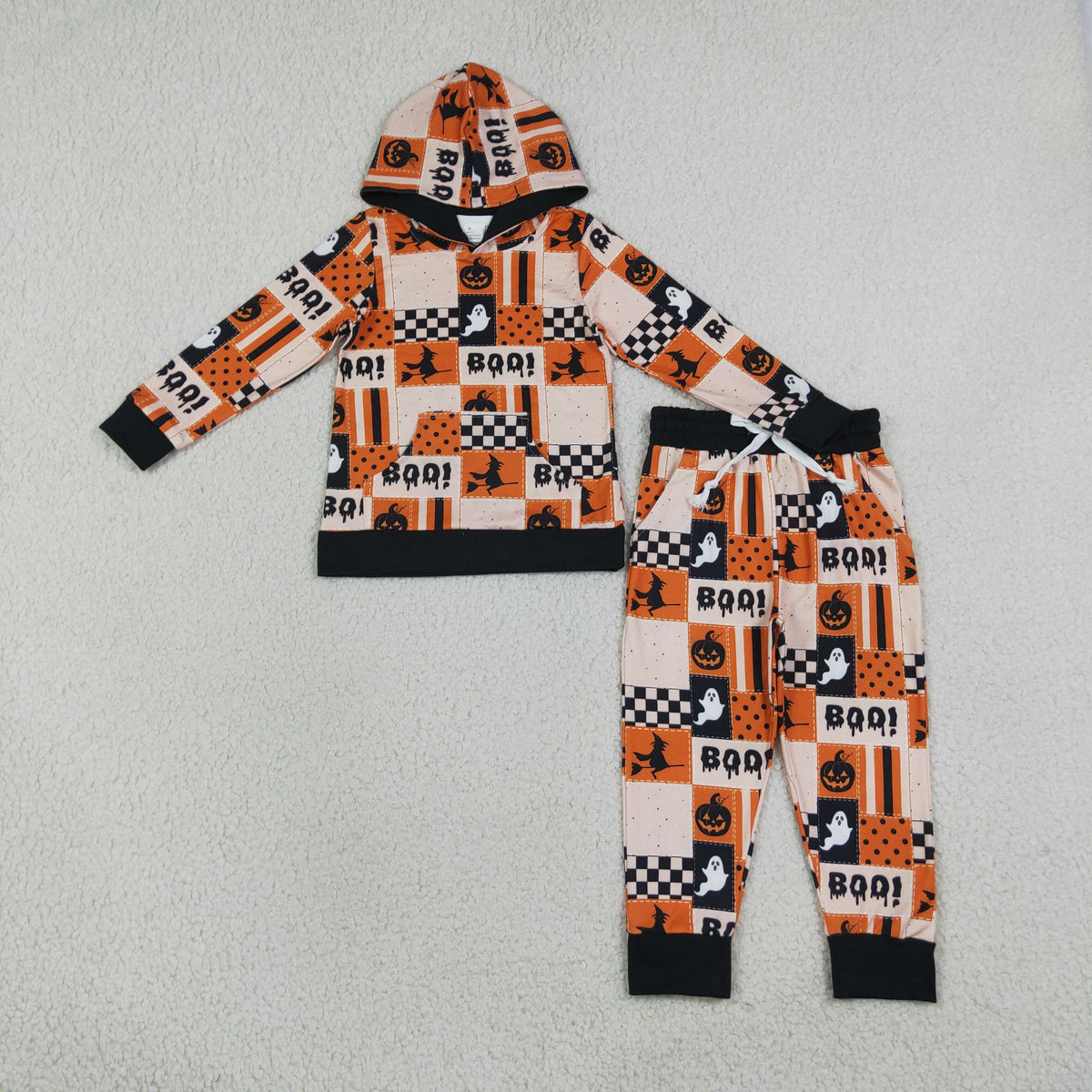 BLP1544 Baby Boys Ghost Pumppkins Hoodie Pockets Joggers Halloween Clothes Sets