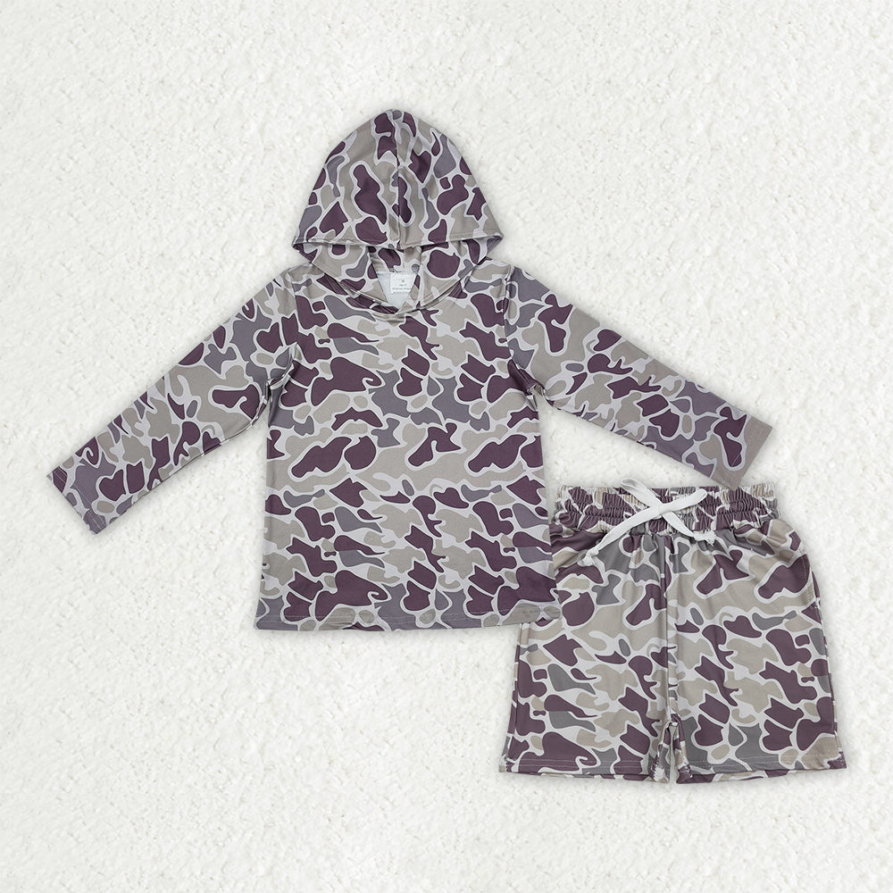 BLS0039 Baby Boys Grey Camo Hoodie Pockets Short Clothes Sets