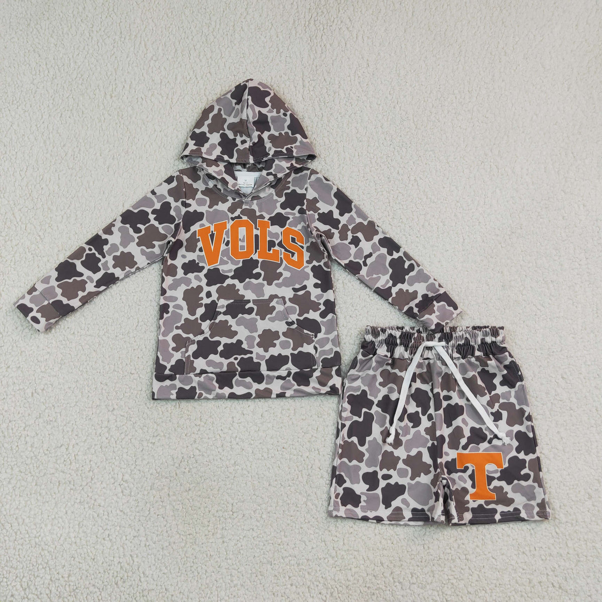 BLS0049 Baby Boys Grey Camo Vols Hoodie Pockets Short Team Clothes Sets
