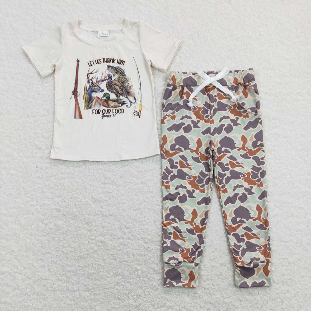 boys deer duck tee shirts green camouflage jogger pants clothing suits BSPO0340
