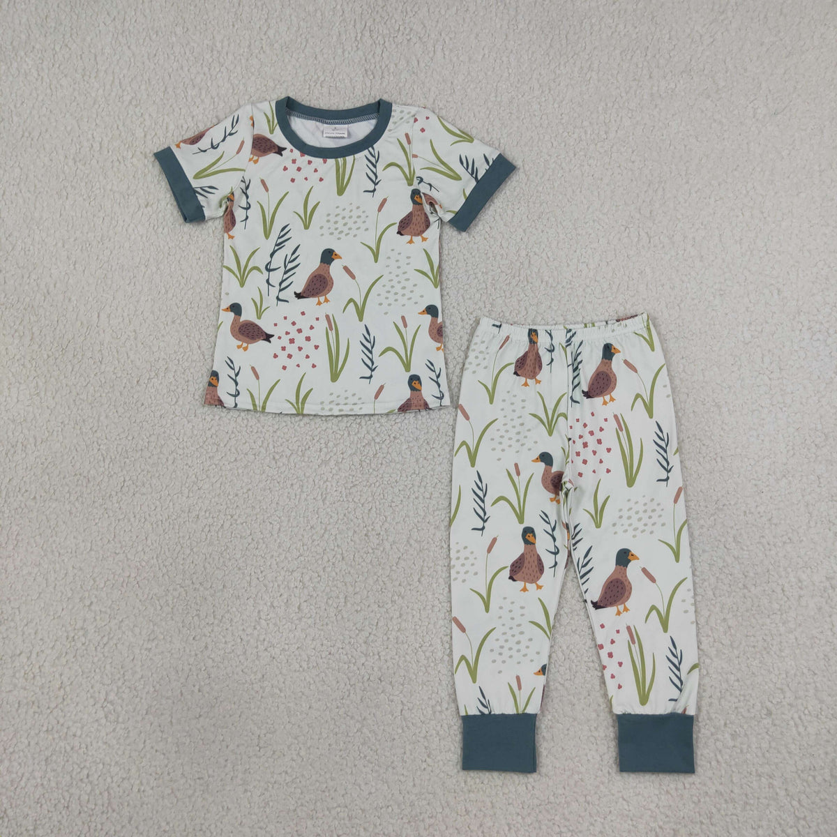 BSPO0519 Baby Boys Ducks Short Sleeve Top Pant Hunting Pajamas Set