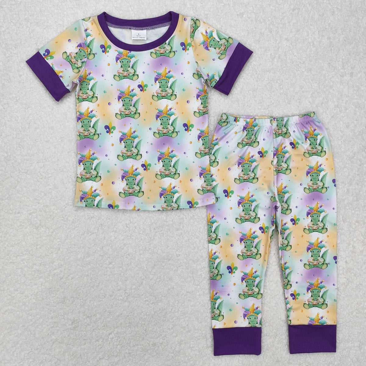 Sibling Baby Boys Girls Short Sleeve Mardigras Top Pants Pajamas Sets