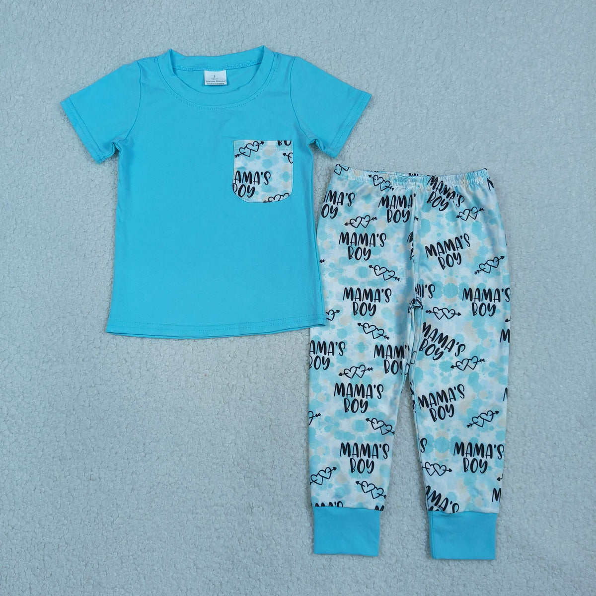 BSPO0587 Baby Mamas Boy Short Sleeve Pocket Top Pant Pajamas Clothes Set