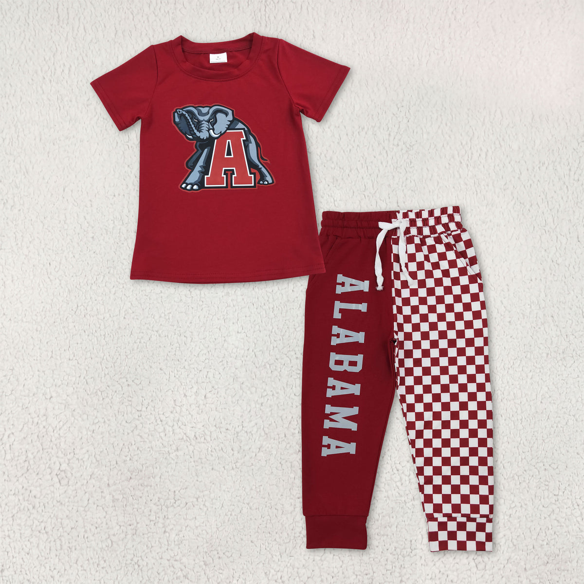BSPO0697 Baby Boys Vinyl Alabama Top Red Checked Pockets Joggers Team Clothes Set