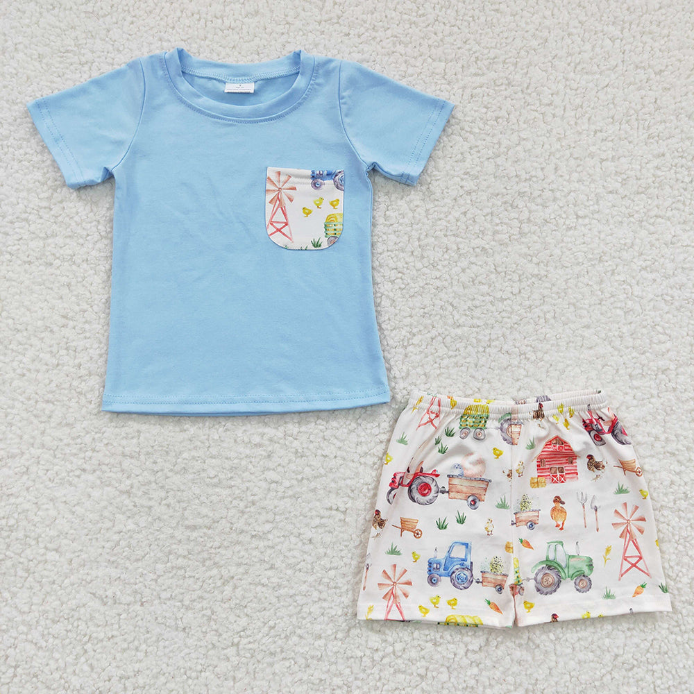 BSSO0142 boy clothes farm aqua boy summer outfit