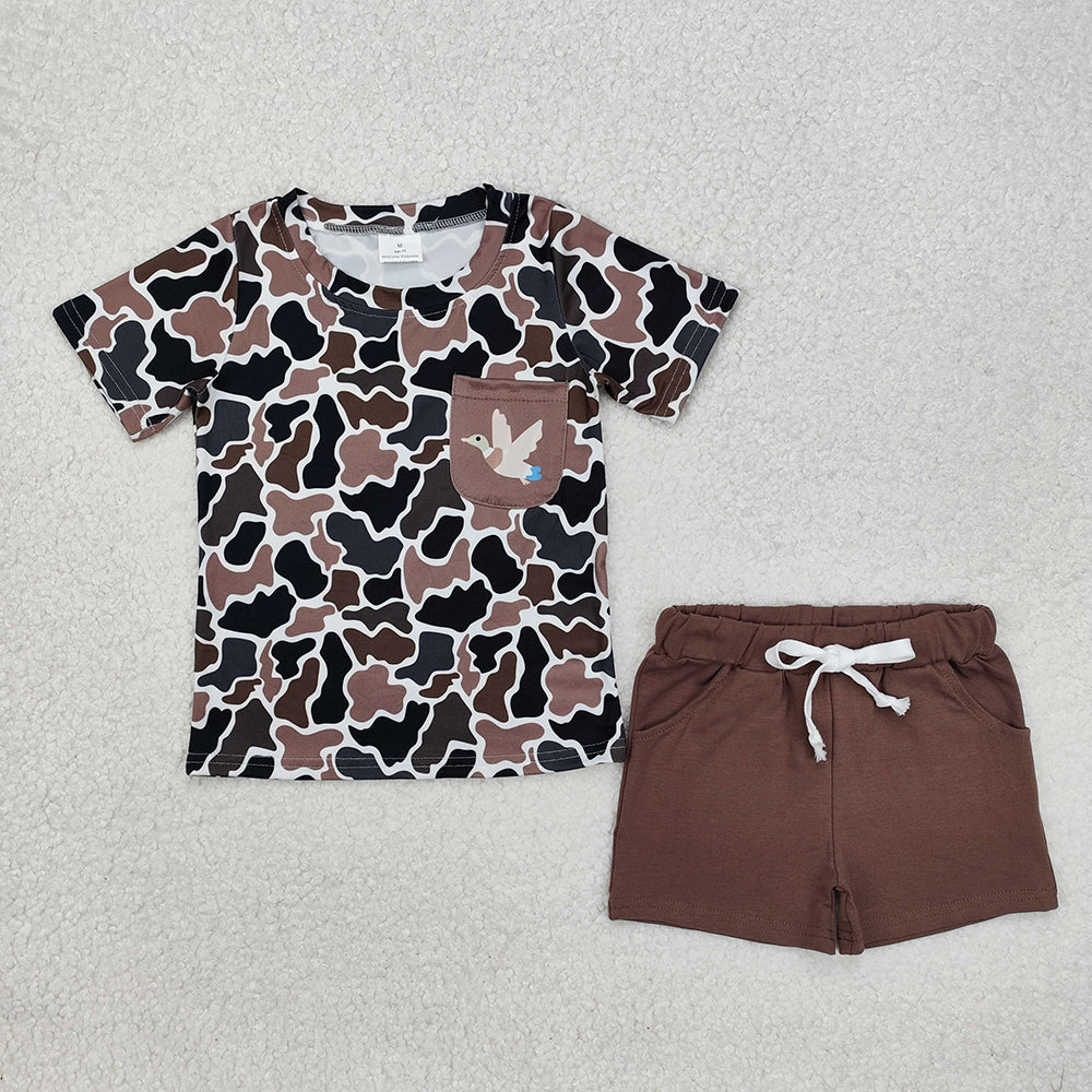 BSSO1010 baby boy dark camouflage duck pocket top shorts sets