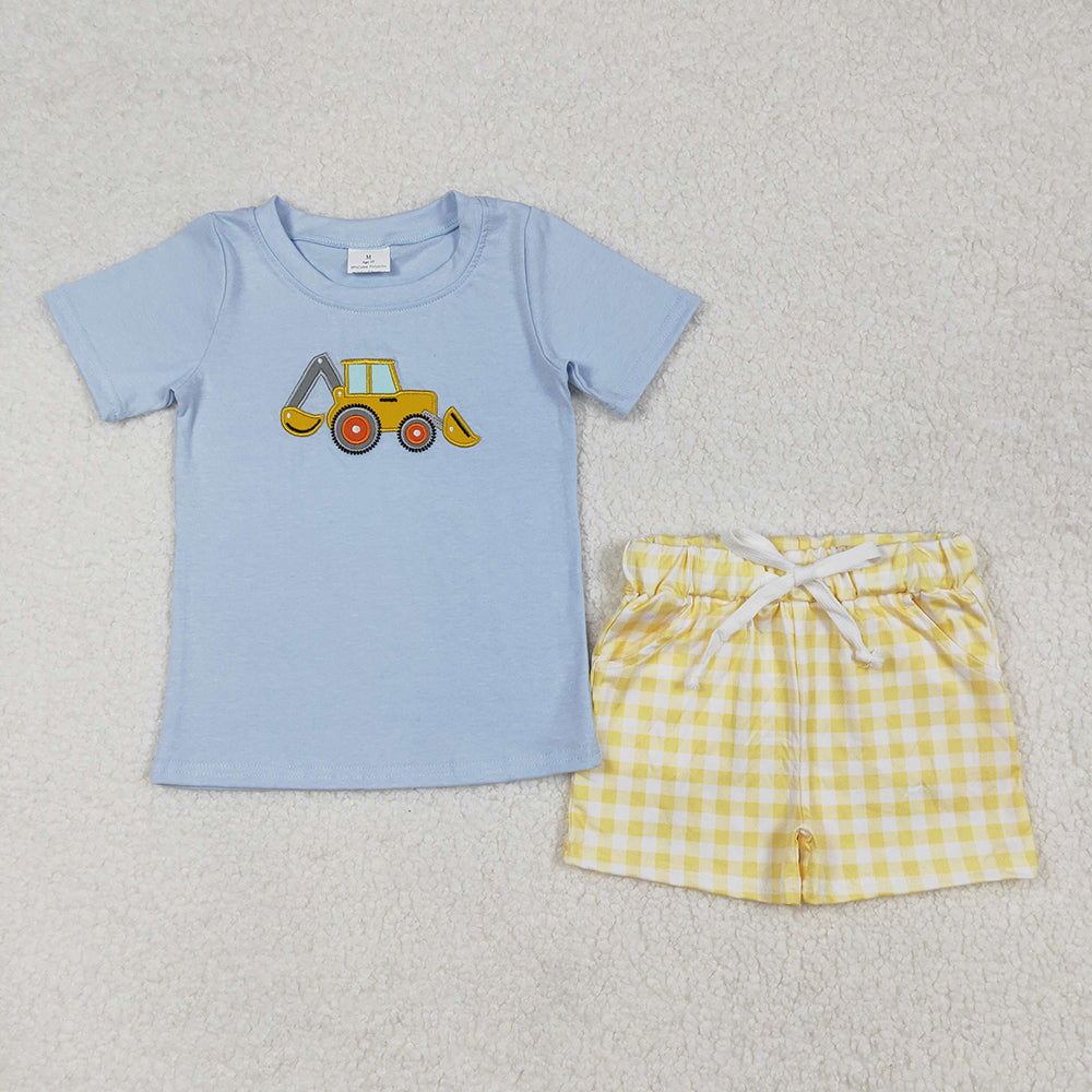 BSSO1117 baby boy clothes truck embroidery shirt summer outfits