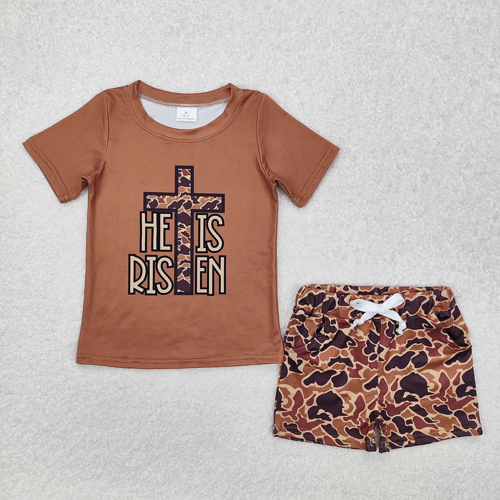 BSSO1162 baby boys clothes He is risen camo shorts summer outfits
