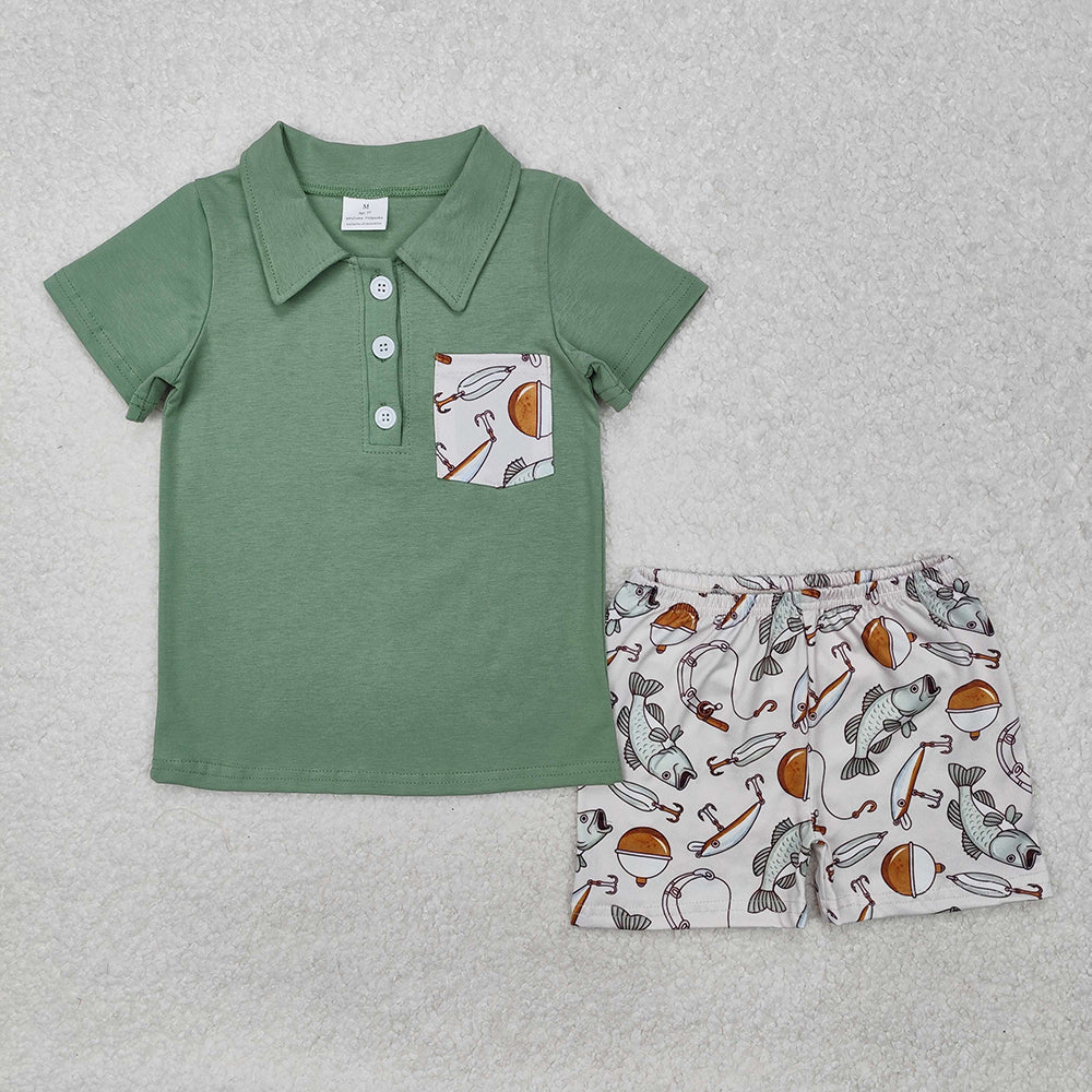 BSSO1216 baby boys pocket pullover top fishing summer outfits sets