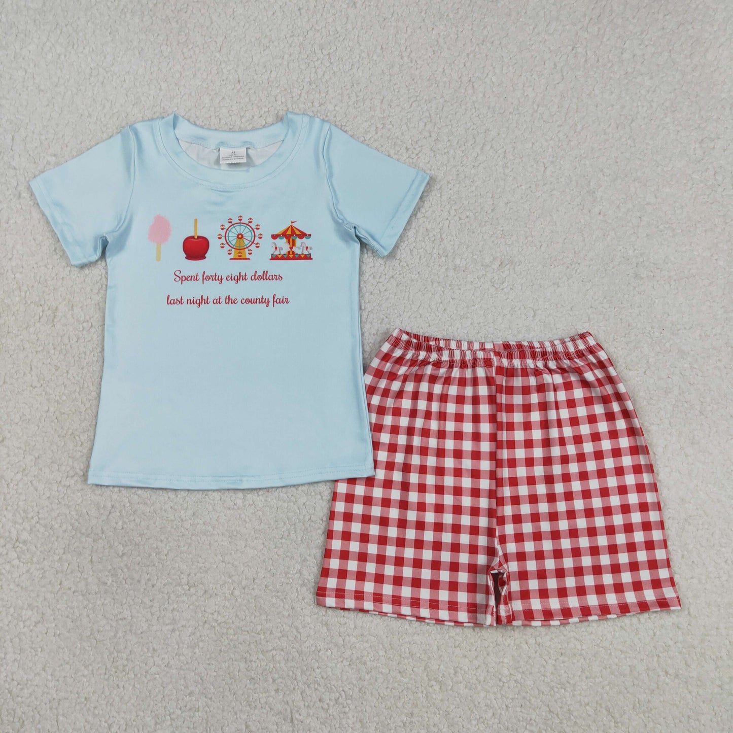 BSSO1482 Baby Boys Blue Shirt Park Top Checked Short Clothes Sets
