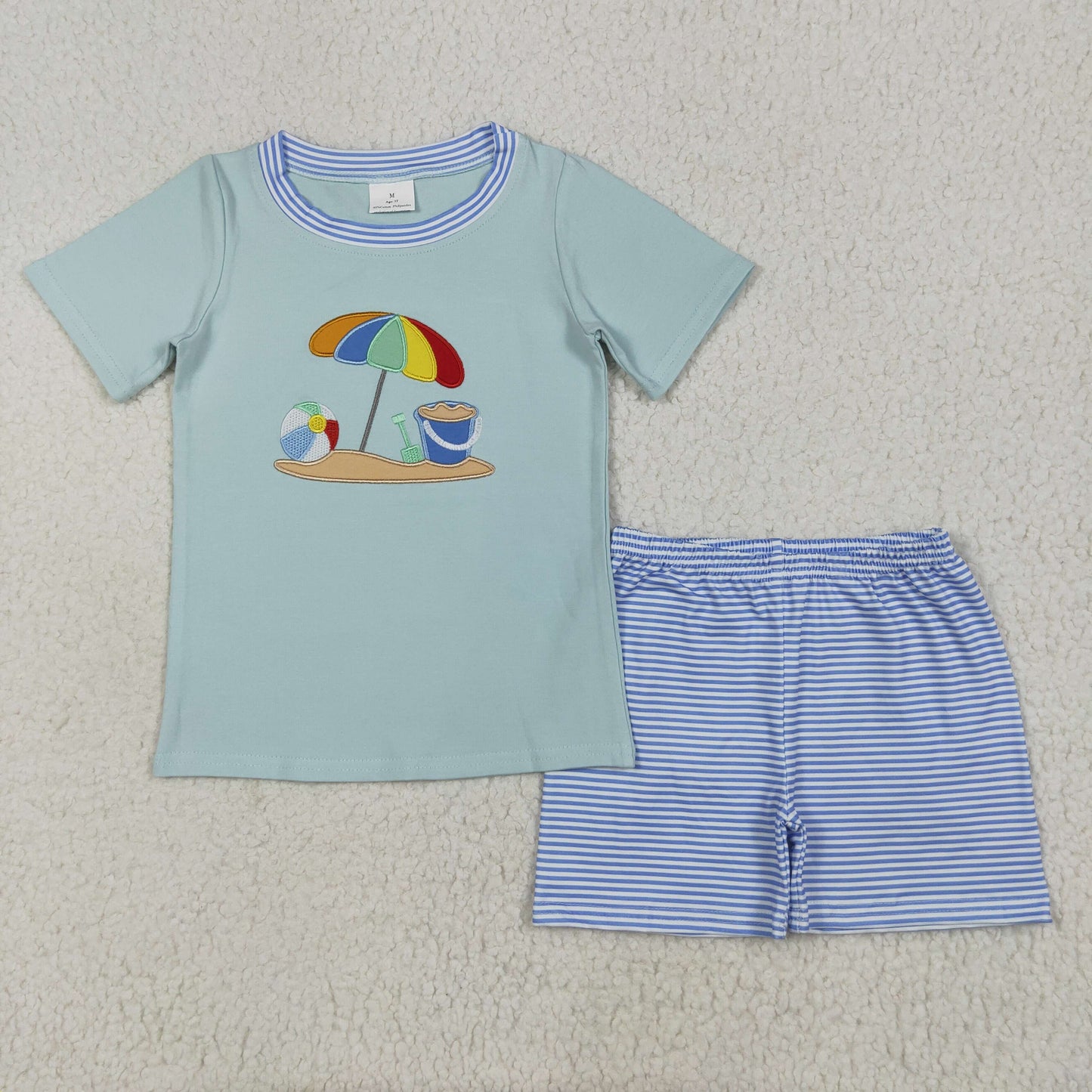 Sibling Baby Boys Short Sleeve Embroidery Beach Castles Top Shorts Clothes Sets
