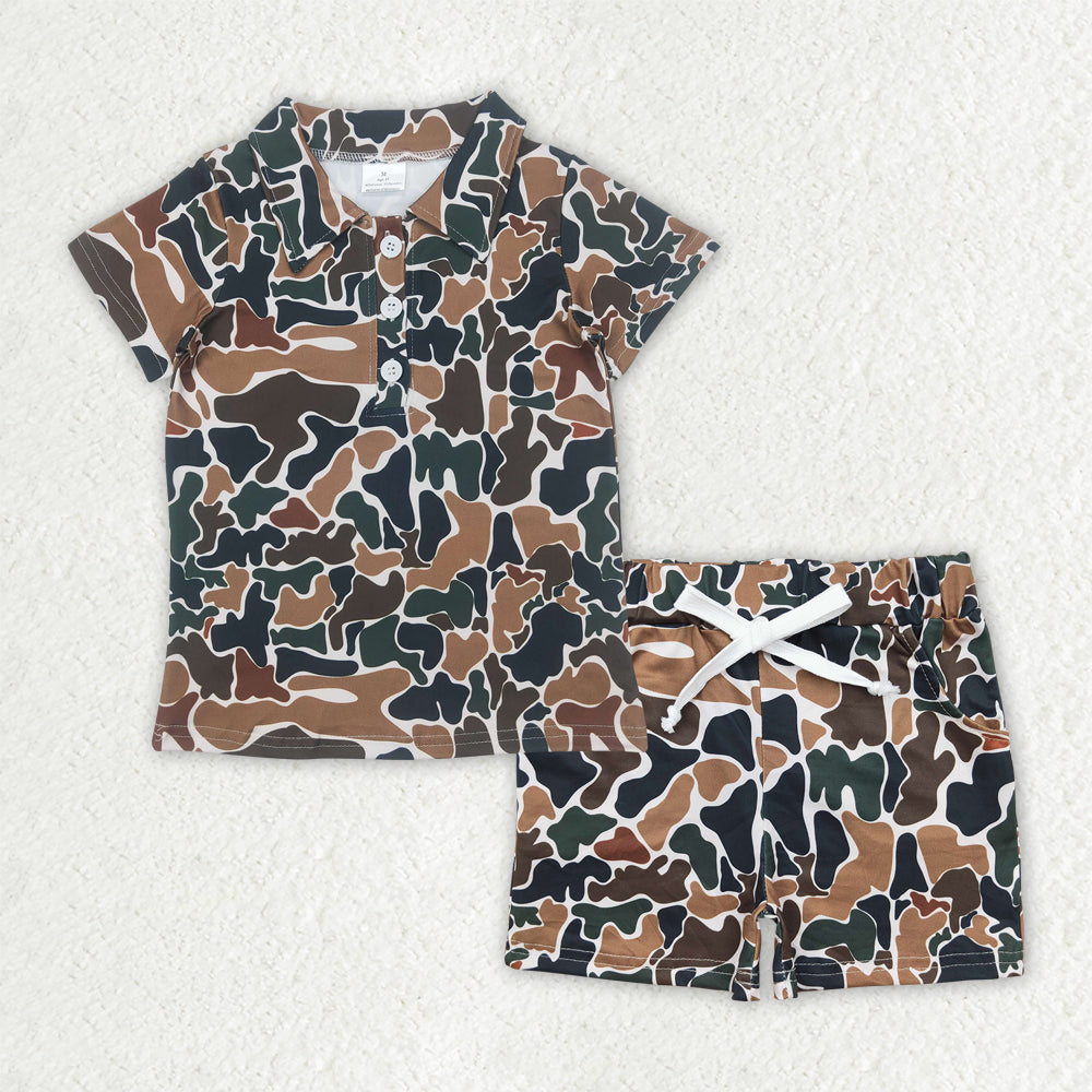 Sibling Baby Boys Southern Camo Button Polo Shirts Pockets Short Clothes Set
