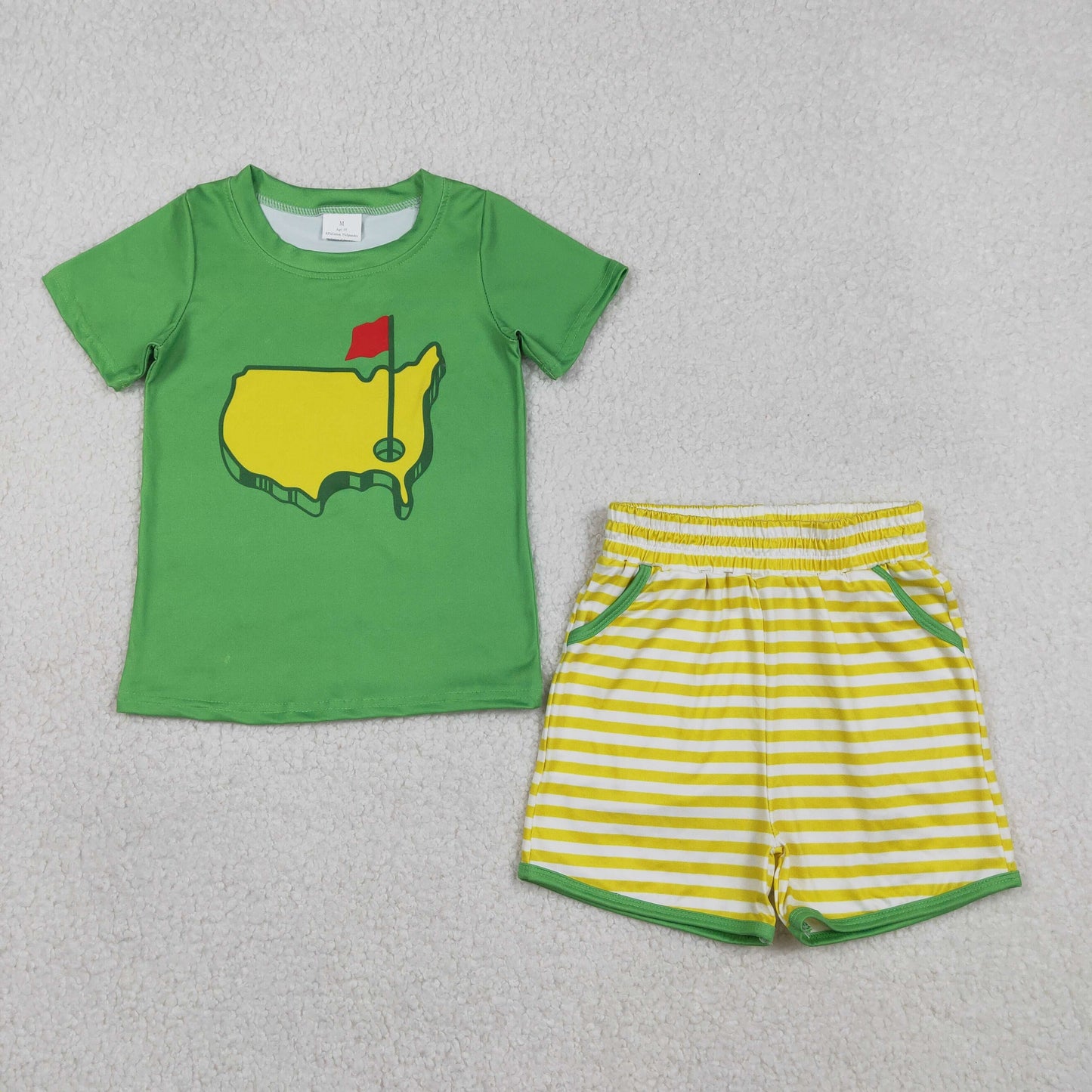 BSSO1673 Baby Boys Golf Flags Top Stripe Pockets Shorts Clothes Sets