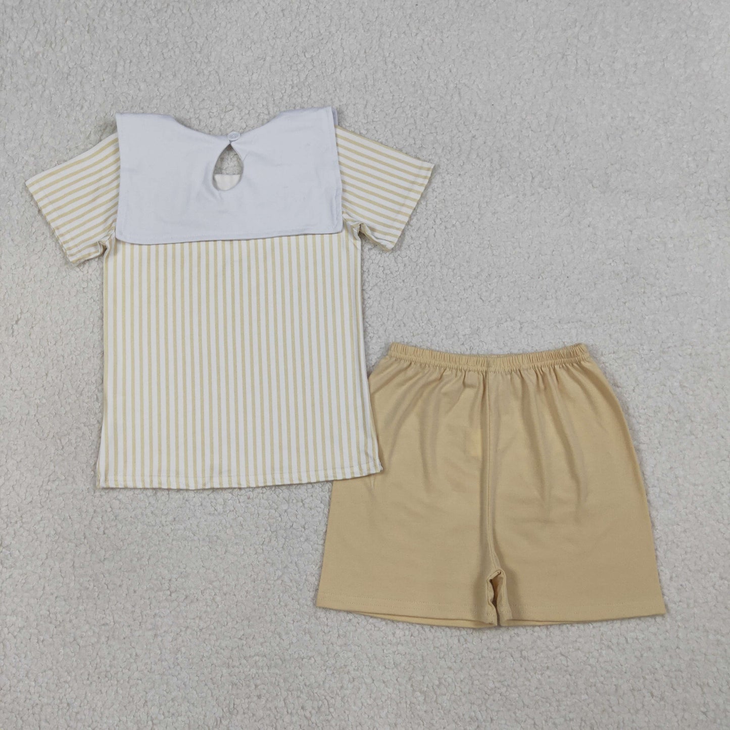 BSSO1777 Baby Boys Embroidery Cross Sheep Yellow Stripe Top Short Clothes Set