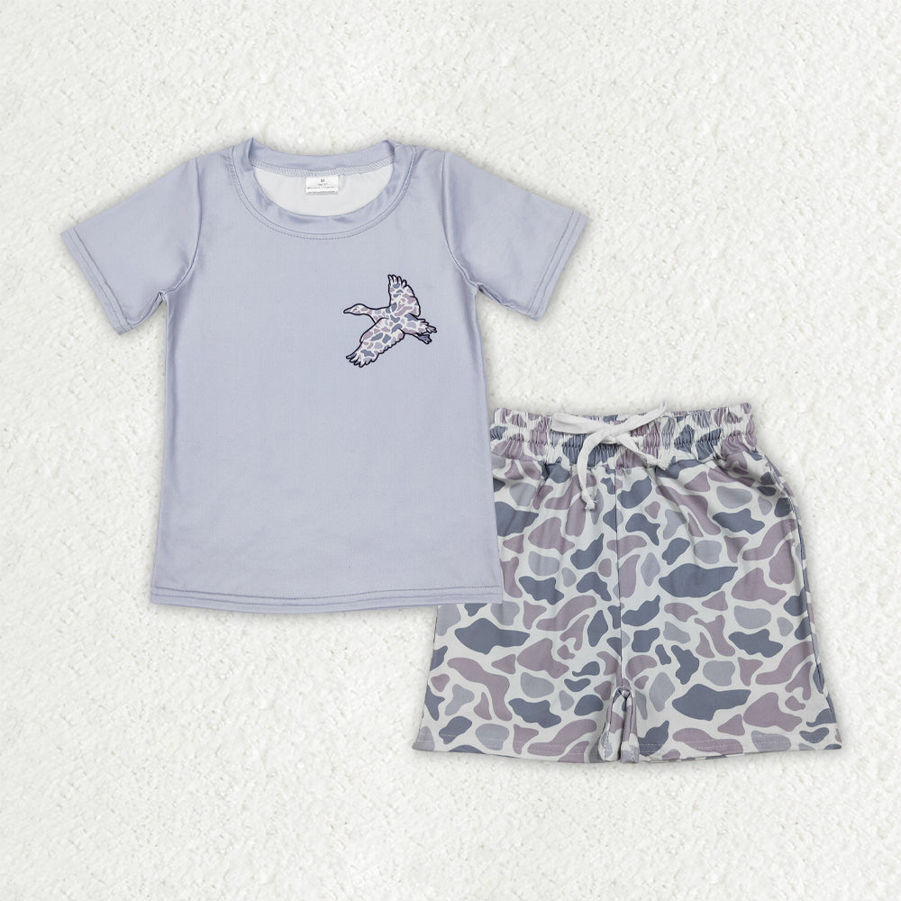 Sibling Baby Boys Short Sleeve Dogs Ducks Fishing Print Top Shorts Hunting Clothes Sets