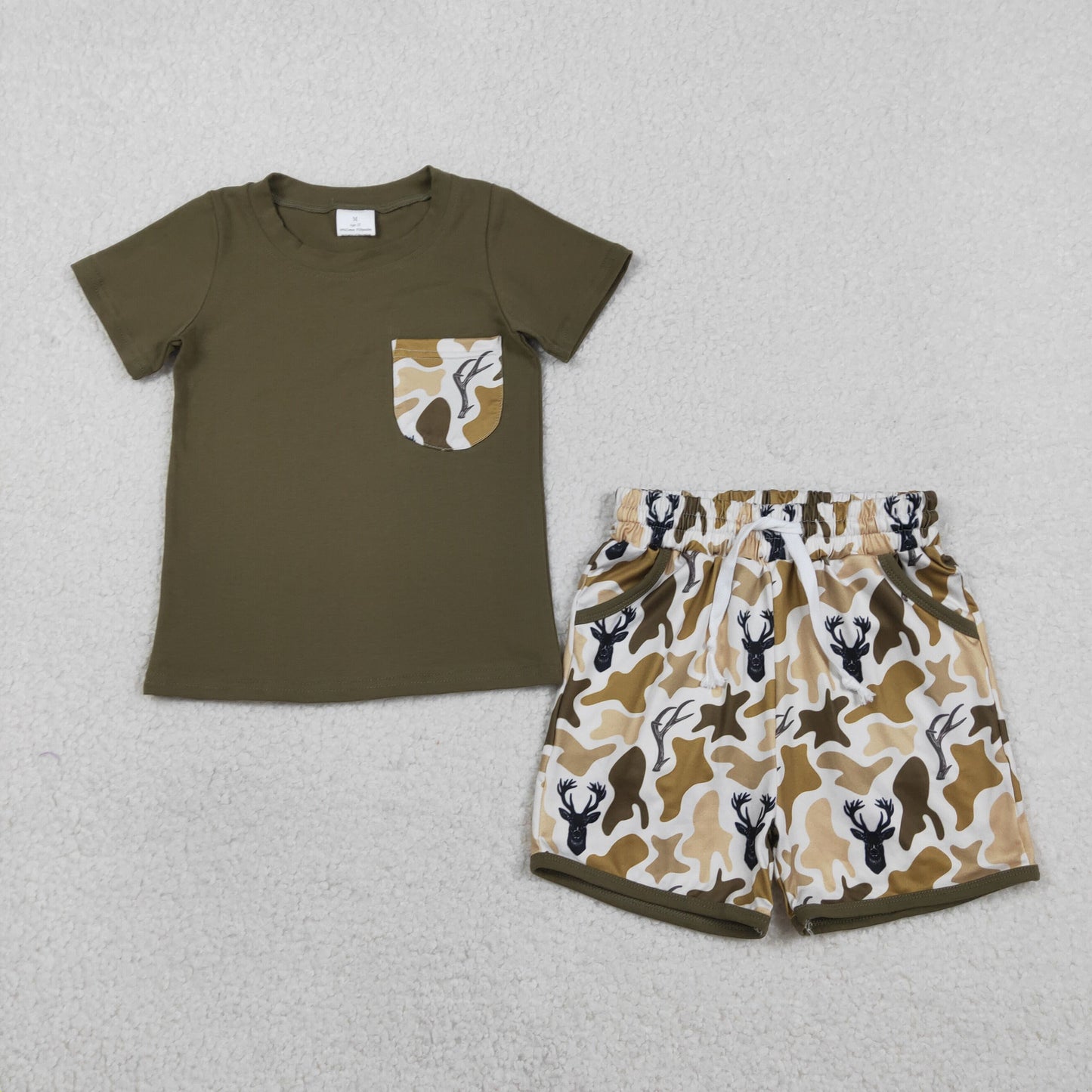 BSSO1845 Baby Boys Southern Deer Camo Top Pockets Shorts Hunting Clothes Sets