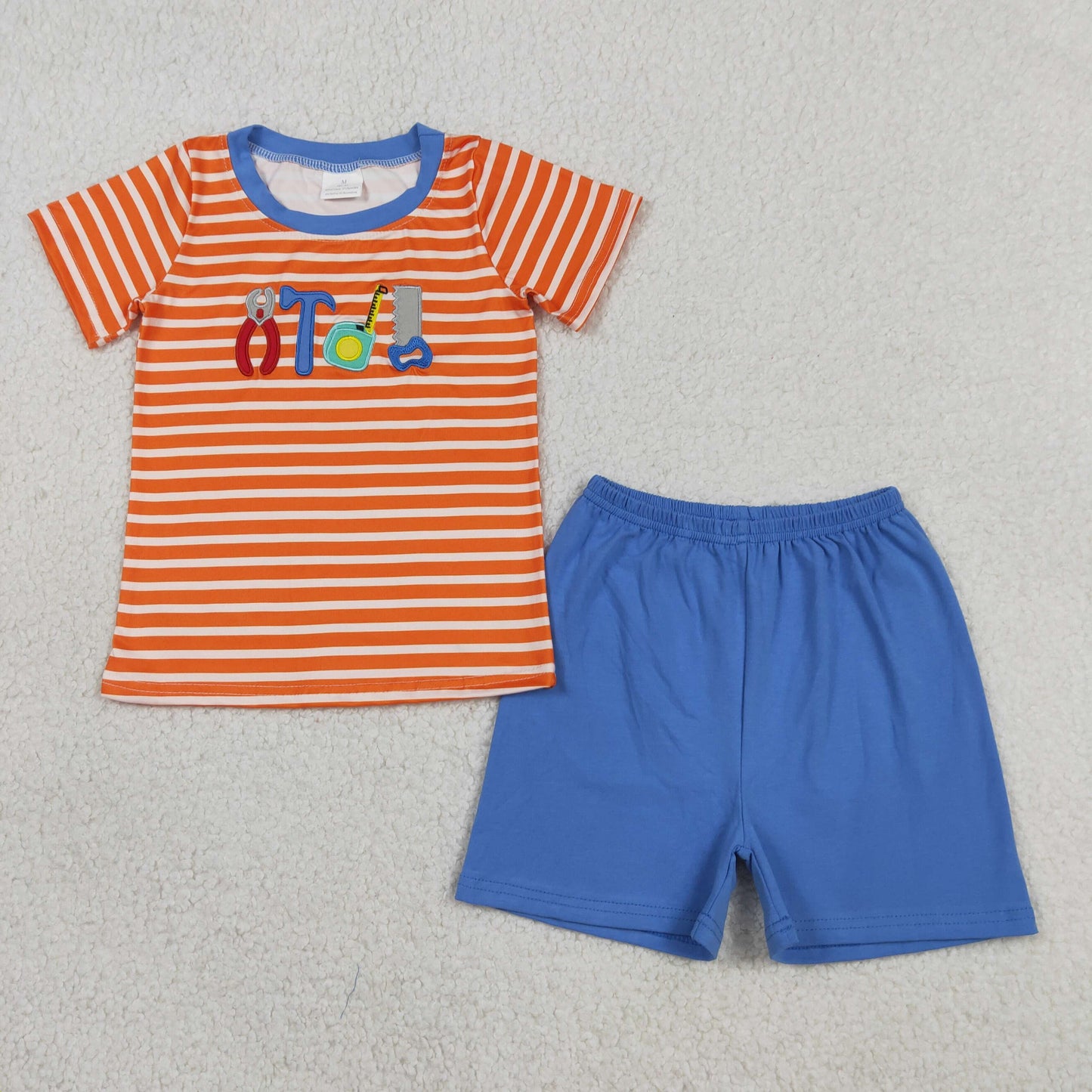 Sibling Baby Boys Embroidery Tools Cars Excavators Top Pockets Shorts Clothes Sets