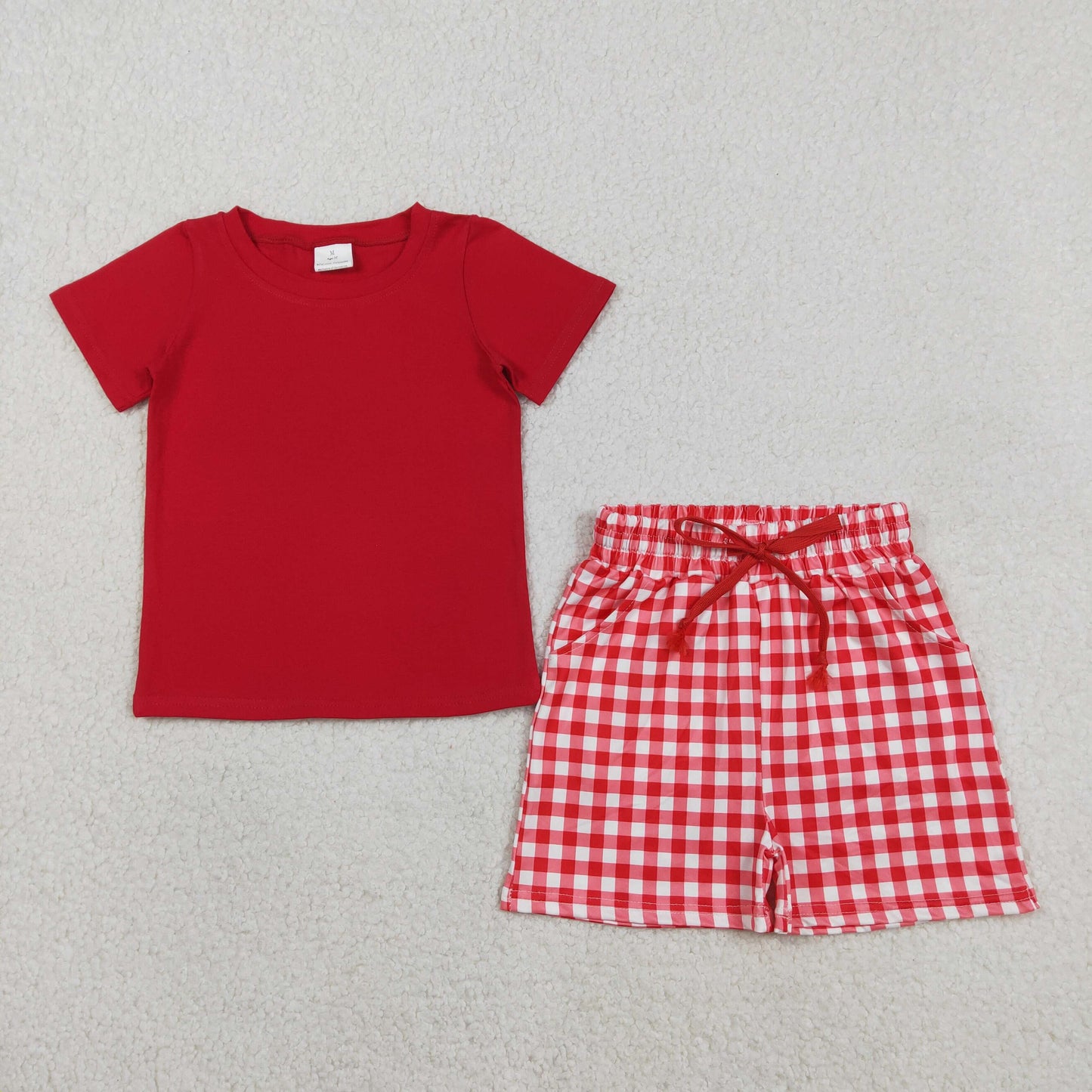 BSSO1884 Baby Boys Red Short Sleeve Shirts Top Checked Pockets Short Clothes Sets