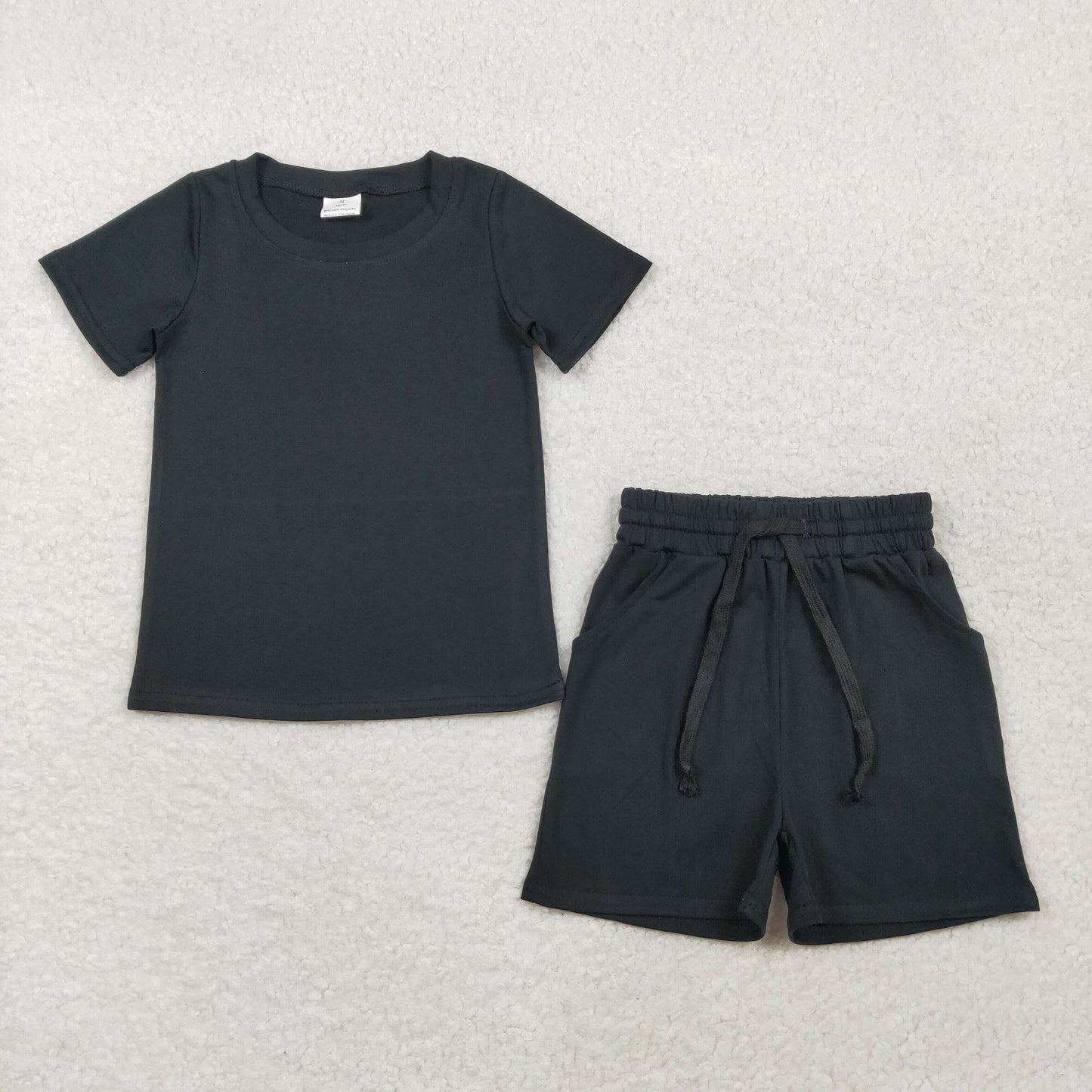 BSSO1889 Baby Boys Black Shirts Top Pockets Shorts Clothes Sets