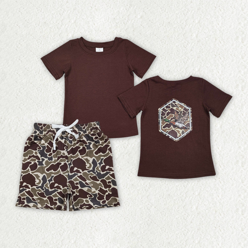 BSSO1891 Baby Boys Southern Camo Ducks Top Pockets Short Hunting Clothes Sets