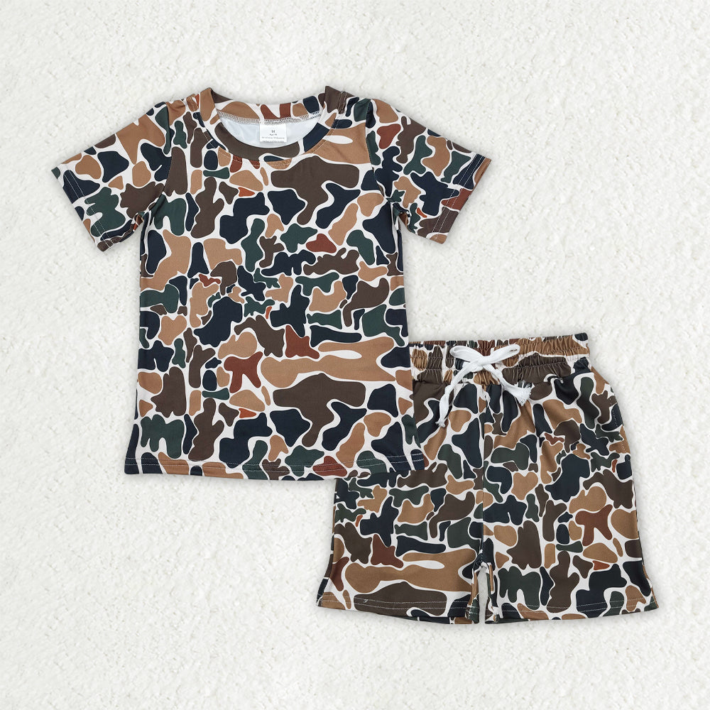 Sibling Baby Boys Short Sleeve Southern Camo Top Pockets Shorts Pajamas Clothes Sets