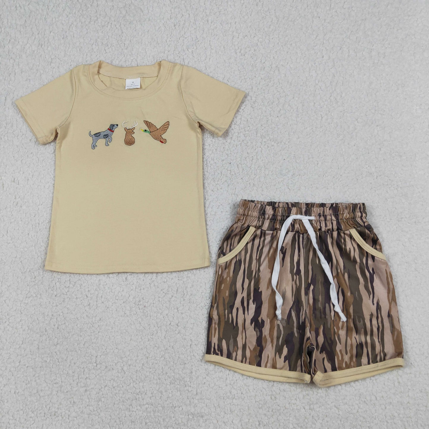 Sibling Baby Boys Girls Dog Ducks Deer Top Olive Camo Short Hunting Clothes Sets