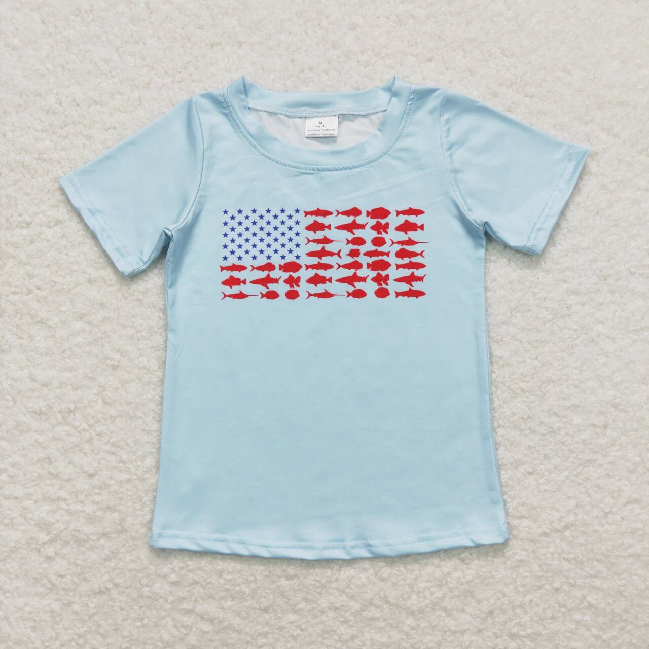 BT0614 baby boy clothes fish 4th of July patriotic boy summer tshirt