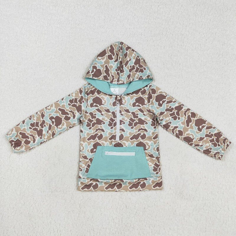 BT0751 toddler boys clothes green camouflage hooded tops