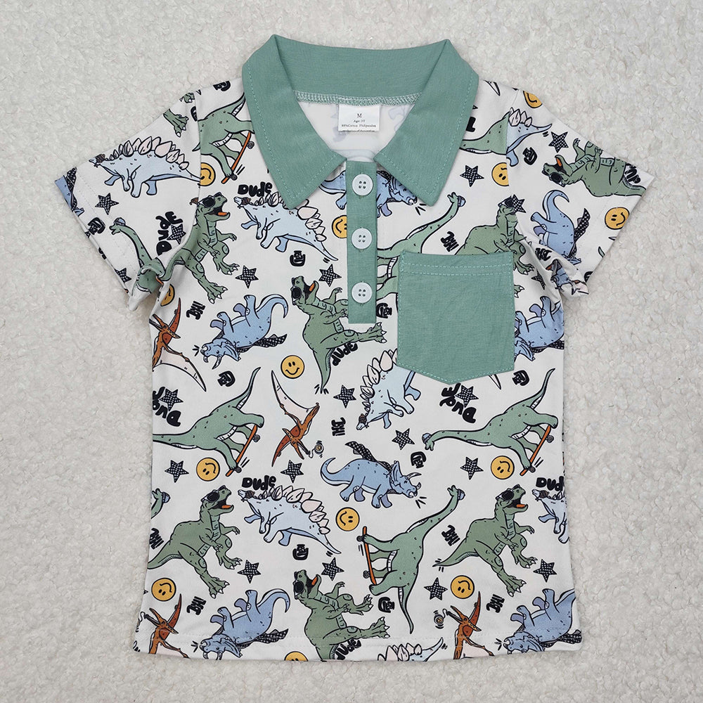 BT1133 boys green dinosaurs buttons pullovers summer T-shirts