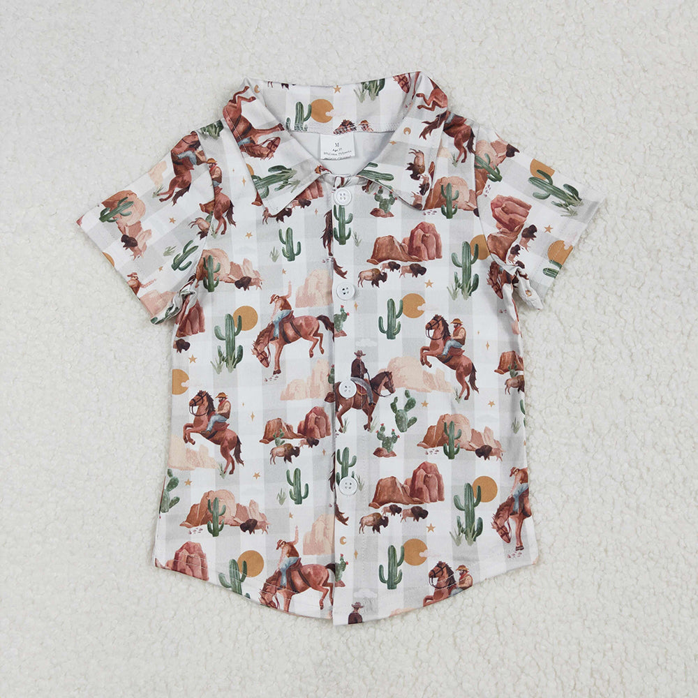 BT1155 baby boys western rodeo buttons short sleeve summer tshirts