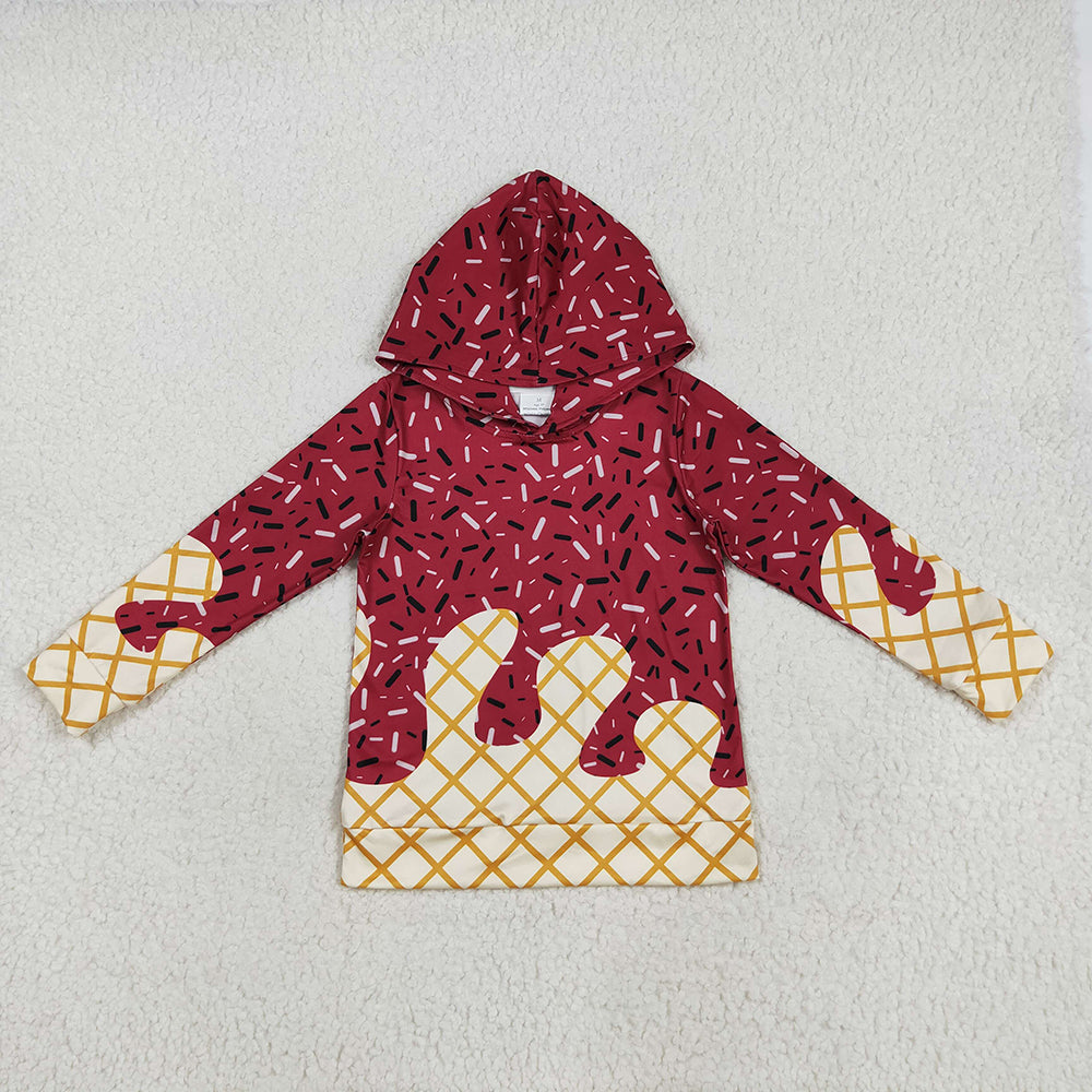 BT1273 toddler baby kids clothes dark red drips sprinkles hooded tops