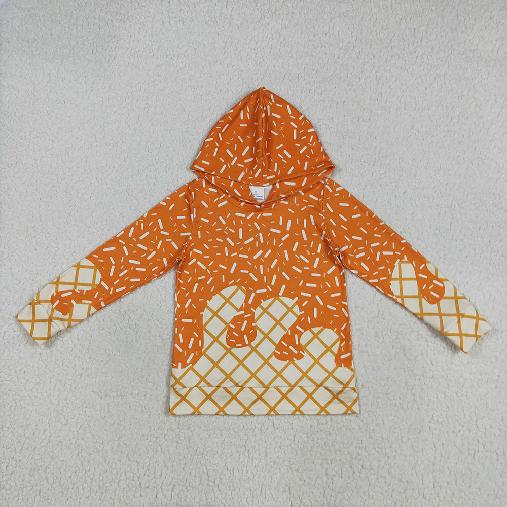 BT1274 toddler baby kids clothes orange drips sprinkles hooded tops