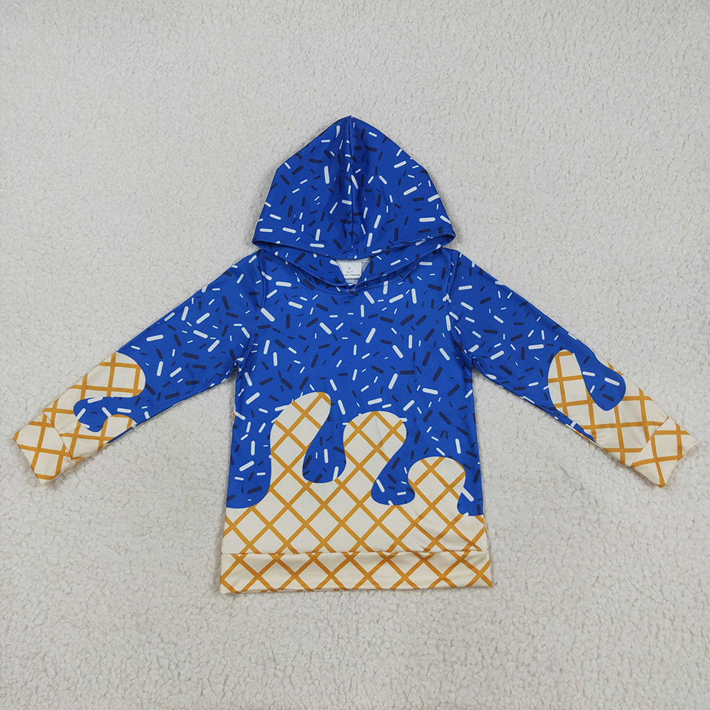 BT1275 toddler baby kids clothes royal blue drips sprinkles hooded tops