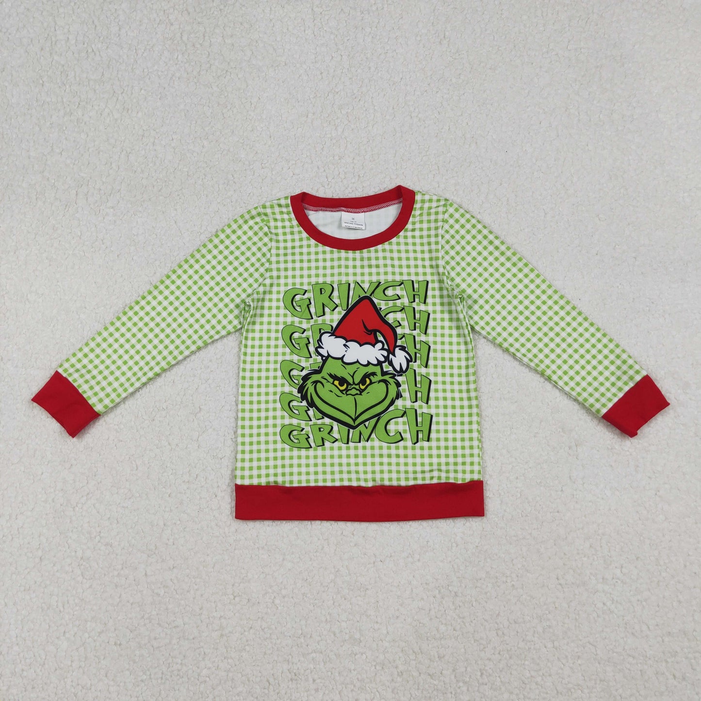 BT1321 Baby Boys Green Face Checked Christmas Long Sleeve Tee Shirts Top