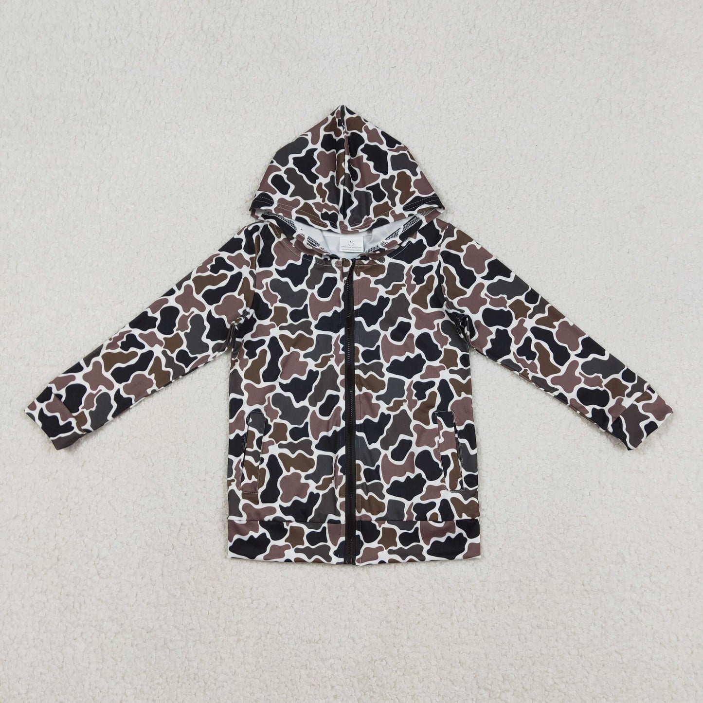 BT1382 Baby Boys Southern Black Camo Pockets Zipper Hunting Hoodies Top