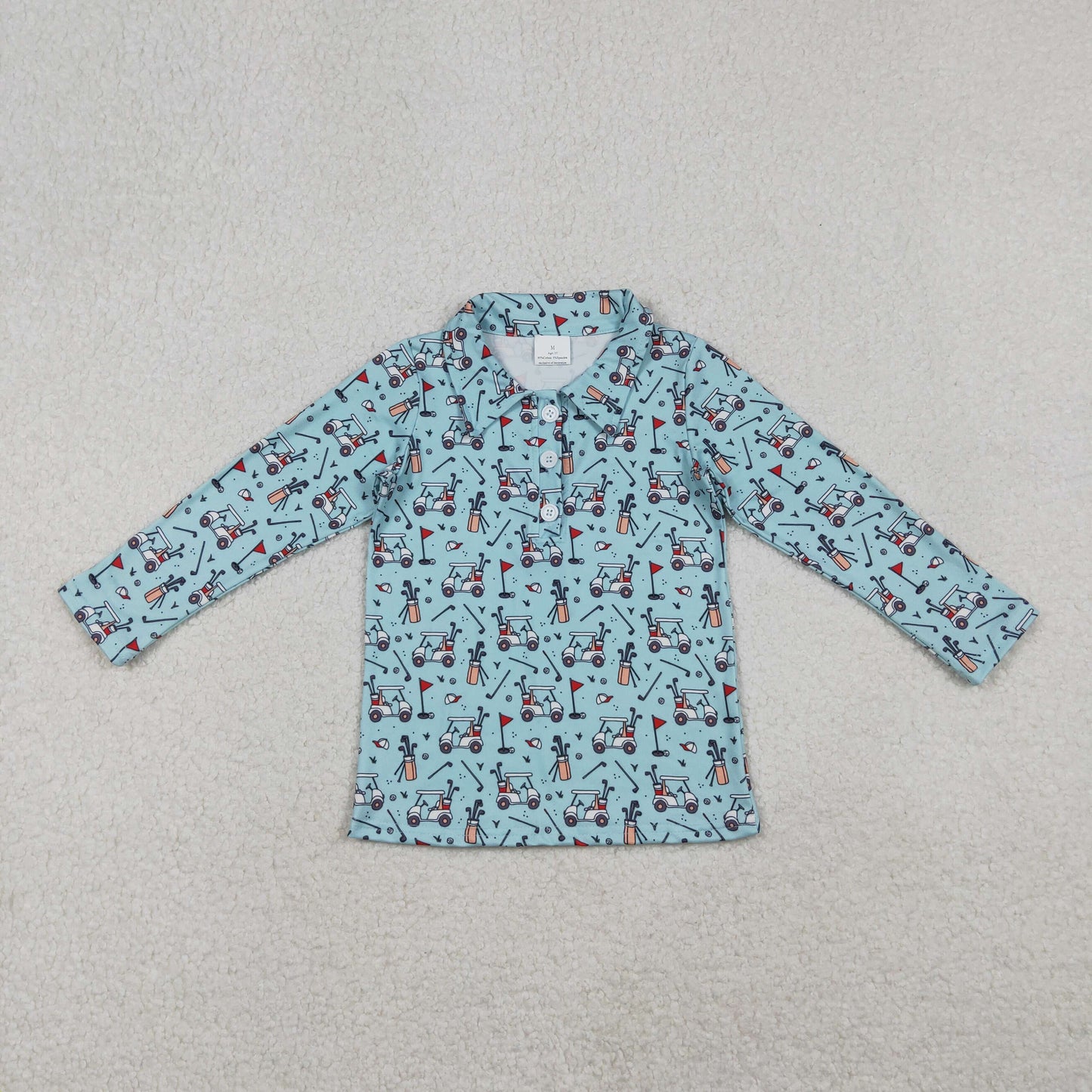 BT1404 Baby Boys Long Sleeve Golf Trucks Plaid Button Polo Shirts Top