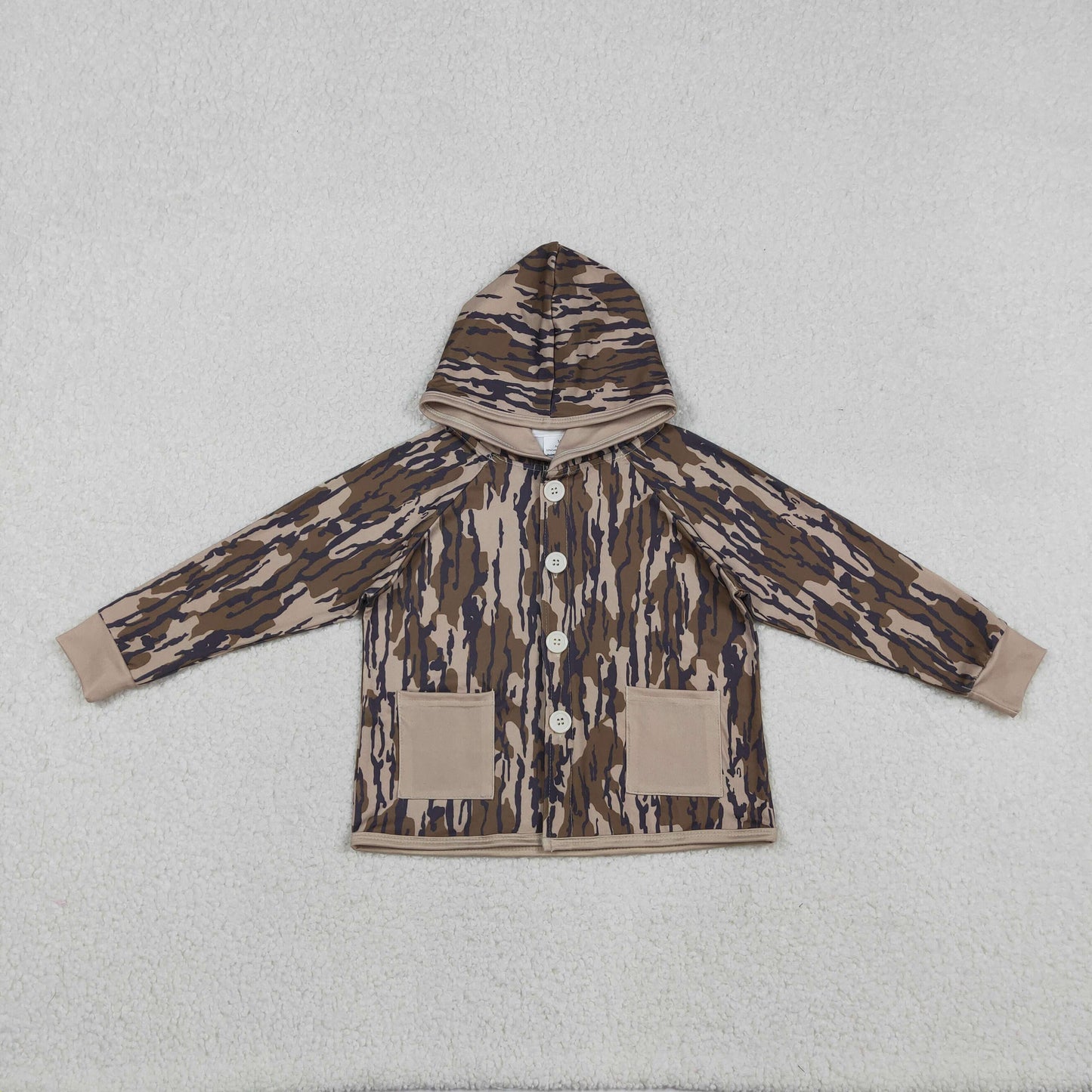 BT1441 Baby Boys Southern Olive Camo Pockets Button Hunting Hoodie Jackets Top